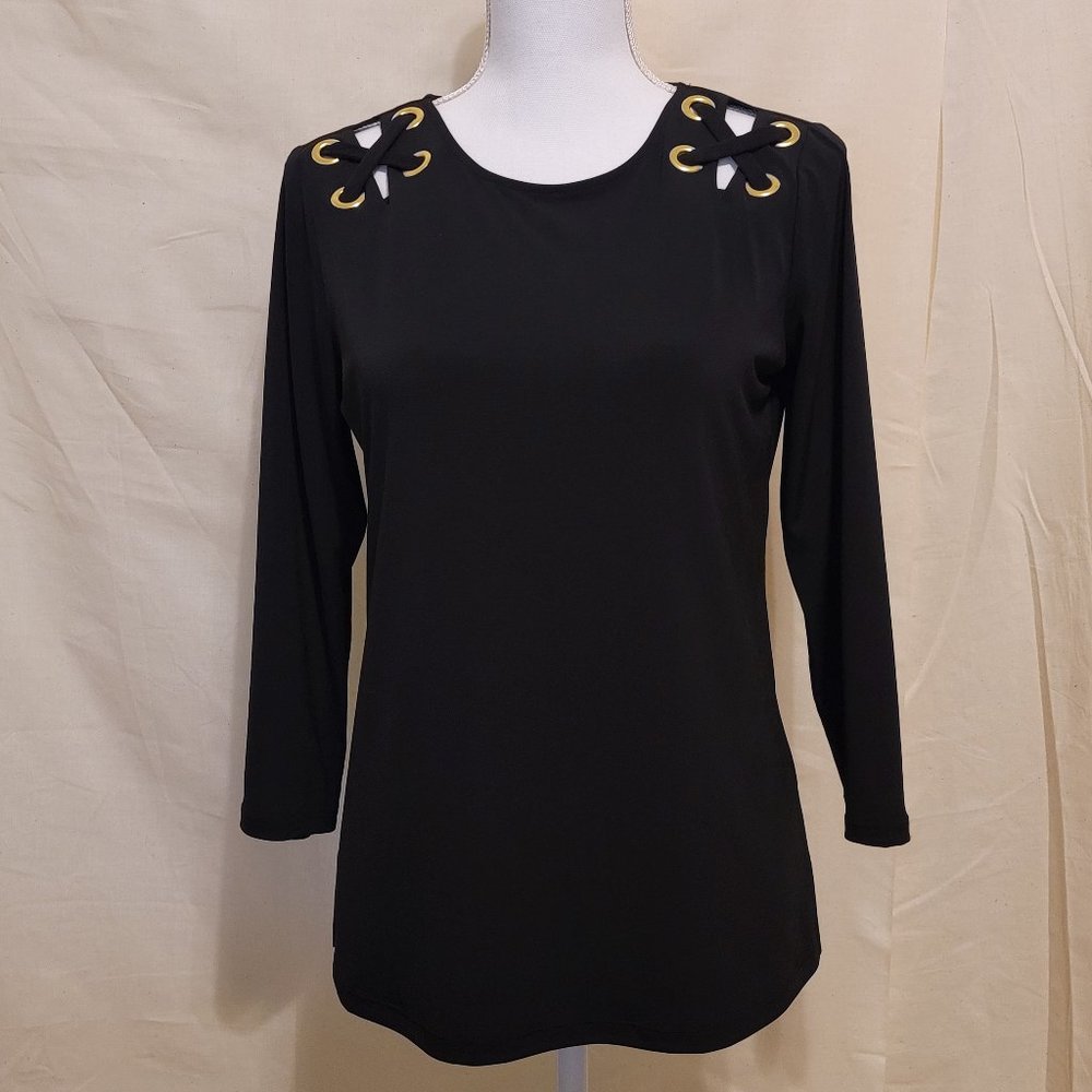 MICHAEL KORS Black 3/4 Sleeve Cold-Shoulder Blouse NWT!